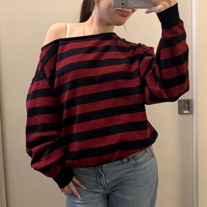 Edikted Red and Black Off-Shoulder Sweater